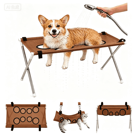 Pet Grooming Hammock with Stand, Height Adjustable Pet Grooming Station, Dog Grooming Hammock, Joint Protection for Dogs, Hanging Grooming Hammock for Small Medium Pet, Pet Trimming Bathing Table