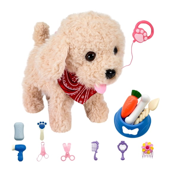 Pet Grooming Kit, Pet Accessories for Dogs, Poodle Grooming Kit, 1 Pc Beige Stuffed Plush, Dog Grooming Scissors Set, Pet Dryers for Dog Grooming, Pretend Play, Automatic Walking