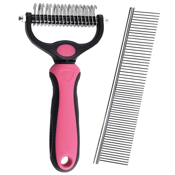 Pet Grooming Rake, Denbek Double-Sided Deshedding Dematting Tool, Undercoat Rake for Dogs & Cats, Extra-Wide Dog Grooming Brush & Deshedder Comb for Long Hair