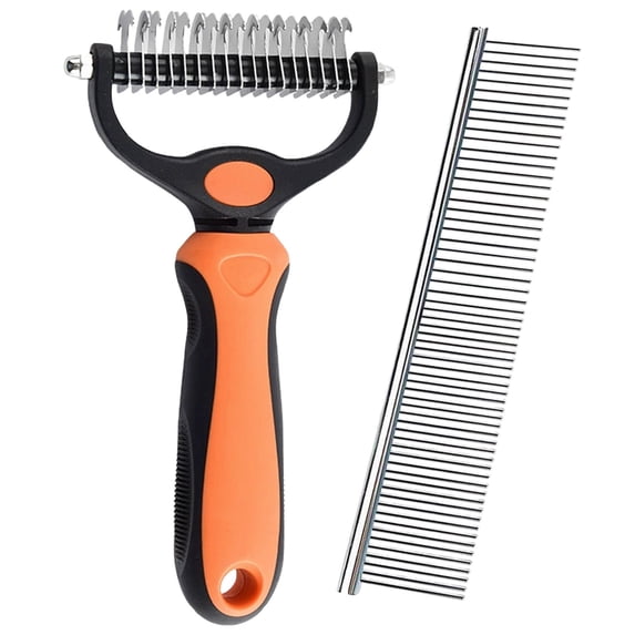 Pet Grooming Rake, Denbek Double-Sided Deshedding Dematting Tool, Undercoat Rake for Dogs & Cats, Extra-Wide Dog Grooming Brush & Deshedder Comb for Long Hair