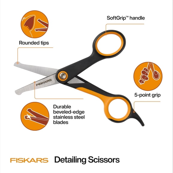 Pet Grooming Scissors with Rounded Tips and SoftGrip Handle for Dogs and Cats - 5.5 Inch Detailing Shears