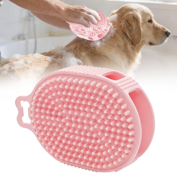 Pet Grooming Set Dog Bath Brush Shampoo Scrubber & Toothbrush, Adjustable Handle for Short Long Haired Dogs Cats, Odor & Stain Remover Red