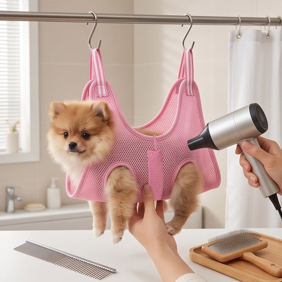 Pet Grooming Sling Hanging Restraint Bag, Breathable Suspended Bed for Bathing Nail Trimming
