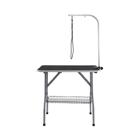 Pet Grooming Table 36x24in, Dog Grooming Station, Foldable Stainless Steel Pet Table with Clamp Arm & No-Sit Haunch Holder, 330lbs Capacity