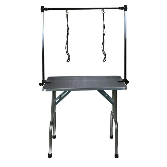 Pet Grooming Table, 43 Inch Portable Trimming Table Drying Table with Arms, Nooses, Mesh Tray, Adjustable Height, Maximum Capacity Up to 220Lb, Foldable Pet Station for Large Dogs