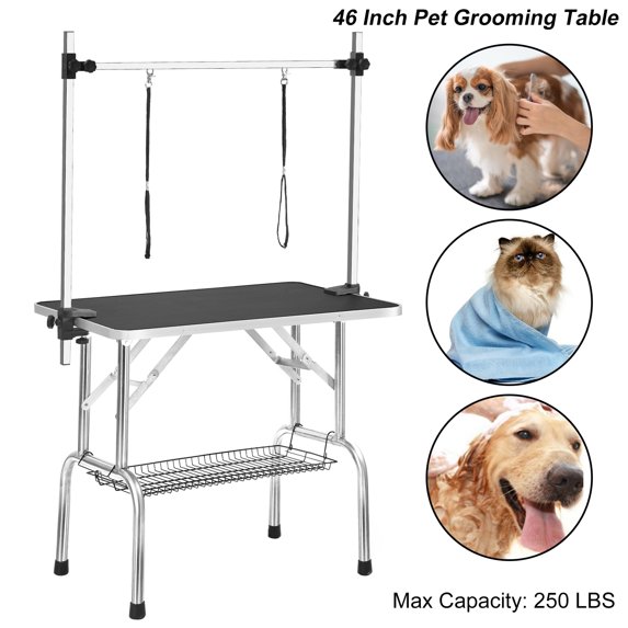 Pet Grooming Table, 46 Inch Adjustable Pet Table with Arm & Noose & Tray, Black