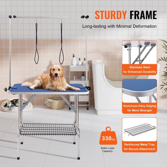 Pet Grooming Table Two Arms with Clamp,36"x24"Dog Grooming Station,Foldable Pets Grooming Stand for Medium&Small Dogs,Free No Sit Haunch Holder with Grooming Loop,Bearing 330lbs