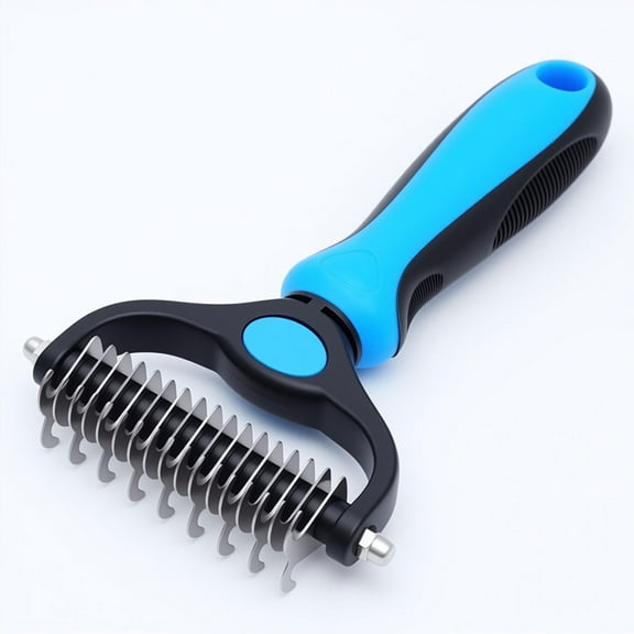 Pet Grooming Tool - 2 Sided Undercoat Rake for Cats and Dogs - Safe Dematting Comb for Easy Mats & Tangles Removing - No More Nasty Shedding and Flying Hair