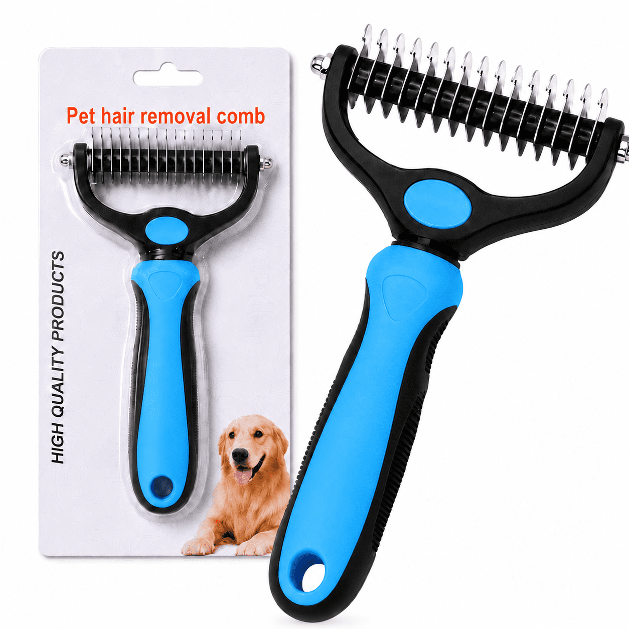 Pet Grooming Tool, 2-in-1 Dematting Rake and Fine-Tooth Comb, Rounded ...
