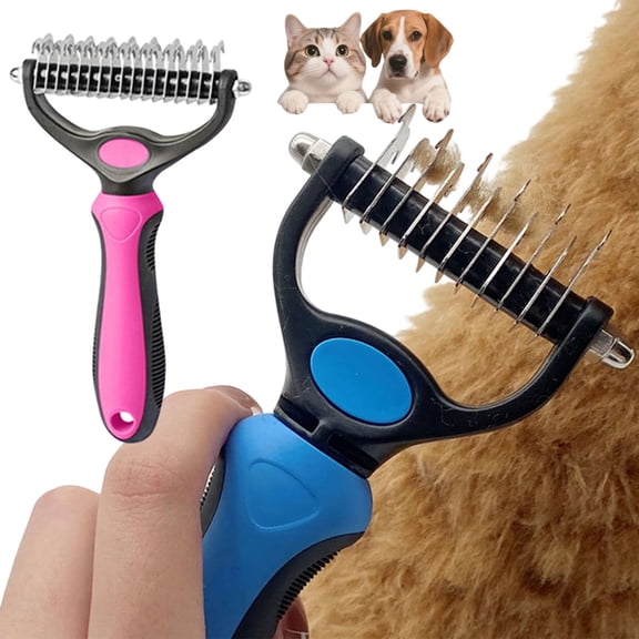 Pet Grooming Tool, 2-in-1 Double-Sided Deshedding Comb with Ergonomic Non-Slip Handle for Dogs & Cats, Gentle Fur Removal