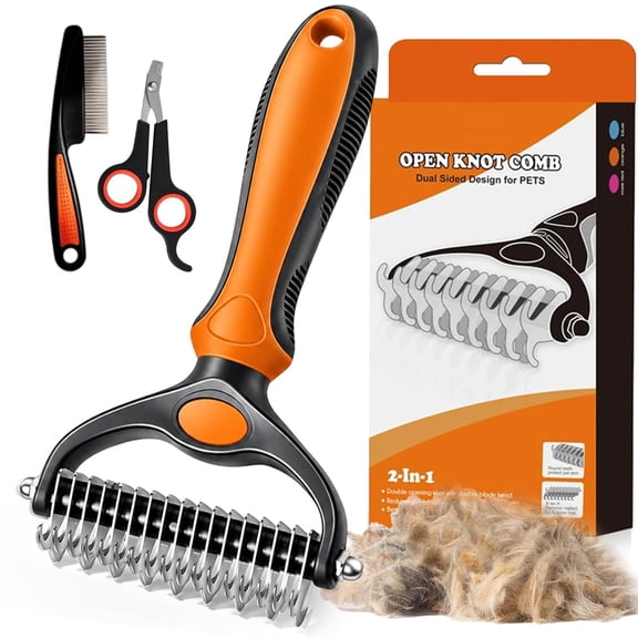 Pet Grooming Tool for Dogs and Cats Double Sided Dematting Comb Undercoat Rake Deshedding Brush Deep Detangling Groomer for Thick Long Short Coats Removes Loose Fur Mats Tangles