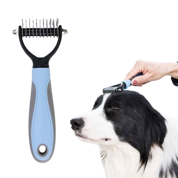 Pet Grooming Tool, Double-Sided Shedding & Dematting Undercoat Rake for Dogs & Cats