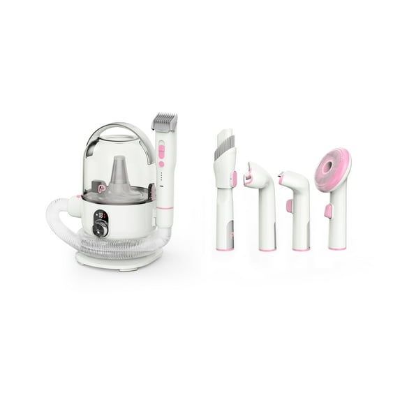 Pet Grooming Vacuum Kit,13.4Kpa Suction for 99% Pet Hair,with 5 Professional Pet Grooming Tools, Pet Grooming Kit 2L Large Capacity Container,for Dogs Cats Pet Hair Home Cleaning White+Sakura Pink