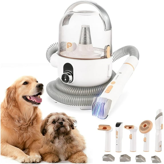 Pet Grooming Vacuum Kit, Quiet Dog Grooming Kit with 5 Professional Pet Hair Removal Tools and 2L Vacuum Suction, 15Kpa Super Suction Power, Orange
