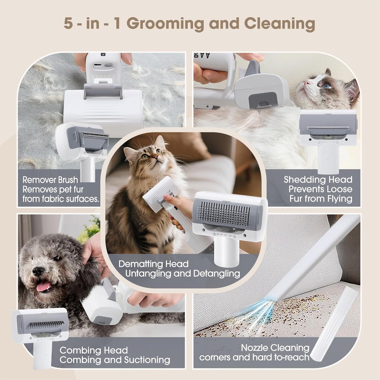 Pet Grooming Vacuum Kits-Dog&Cats Hair Remover Dematting Shedding ...