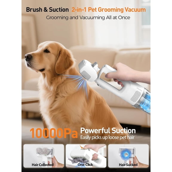 Pet Grooming Vacuum for Dogs, Cat Grooming Supplies, Vacuum Pet Hair Remover Tool with Slicker Deshedding Dog Brush for Shedding Dematting Comb Kit