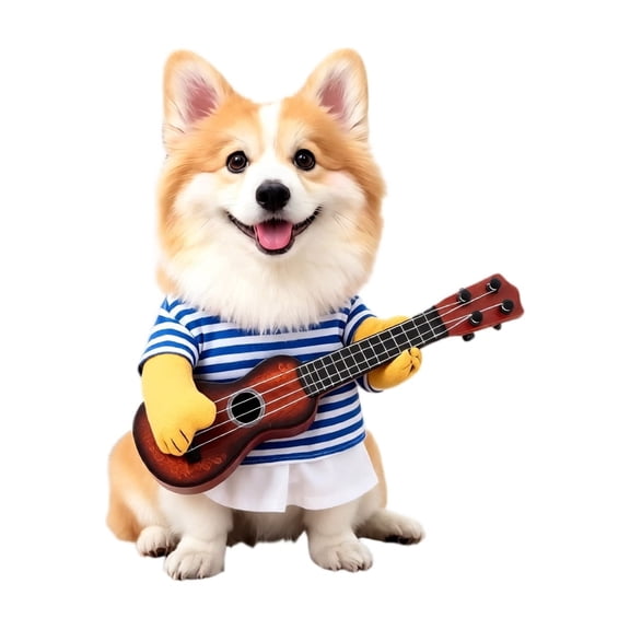 Pet Guitar Costume - Funny Dog Clothes, Guitarist Style Dress-up Outfits for Puppy to Medium Dogs - Christmas, Halloween