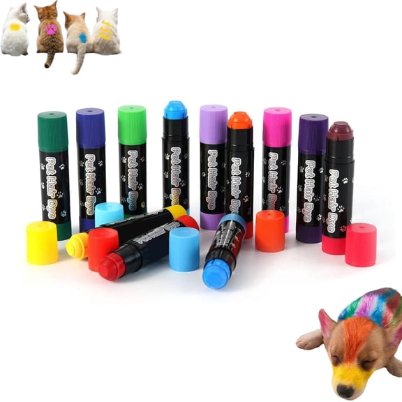 Pet Hair Chalk for Dogs, 12PCS Washable Pet Paint Pen Temporary, DIY Creative Hair Chalk, Easy to Apply, Bright Color for Cats Dogs and Horses (12PCS)