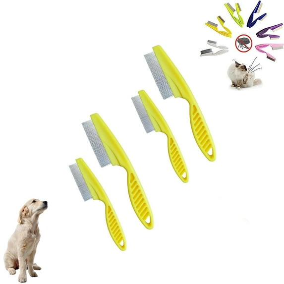 Pet Hair Comb, Pet Comb Dog Combs for Grooming, Cat,Dog Lice Comb, Flea Brush for Cats, Fine-Toothed Flea Comb for Long & Short Hair Pet (2 Pair,yellow)