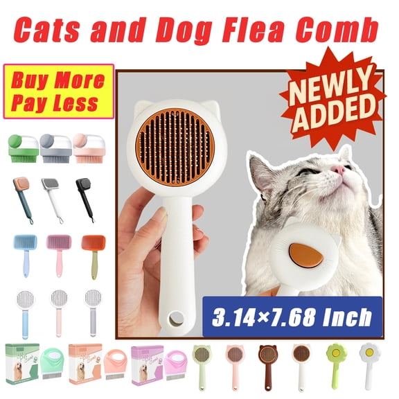 Pet Hair Comb,Self-Cleaning Dog Grooming Comb,Stainless Steel Needle Teeth,Ergonomic Handle,Ideal for Removing Mats and Tangles from Pets