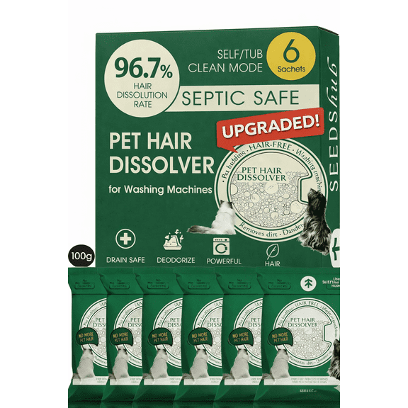 Pet Hair Dissolver for Washing Machine 2.0, Pet Hair Remover for Laundry, 96.7% Dissolution Rate, Dog Hair Remover, Cat Hair Remover, Up to 6 Months of Use, HE/Top/Front-Load Compatible, Septic Safe