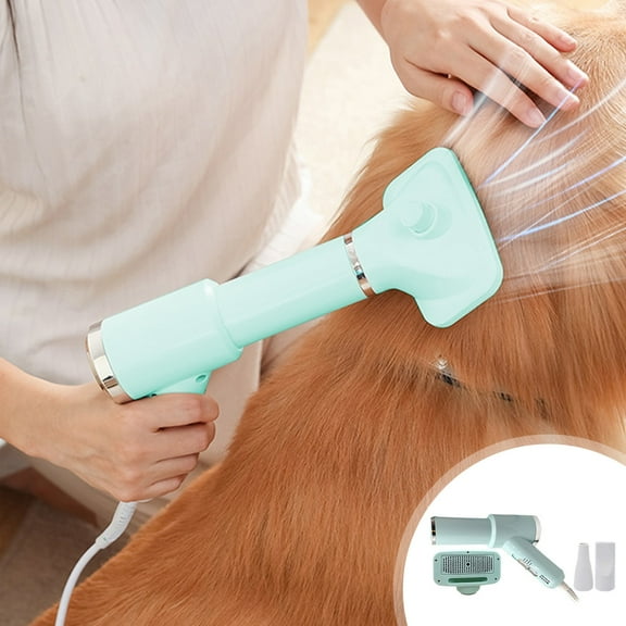 Pet Hair Dryer with Pin Comb and Dual Blowing Heads for Small and Medium Dogs and Cats - Grooming Blow Dryer with 3 Heat Settings, Abs Material, Portable Design