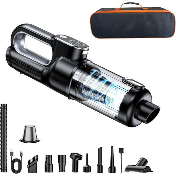 Car Vacuum Portable , 18000Pa 2 in 1 Vacuum Cleaner&Air Duster, 130W Brushless Motor  with 7000mAh Battery, LED Light, Multi-Nozzles for Car, Home, Office, Pet