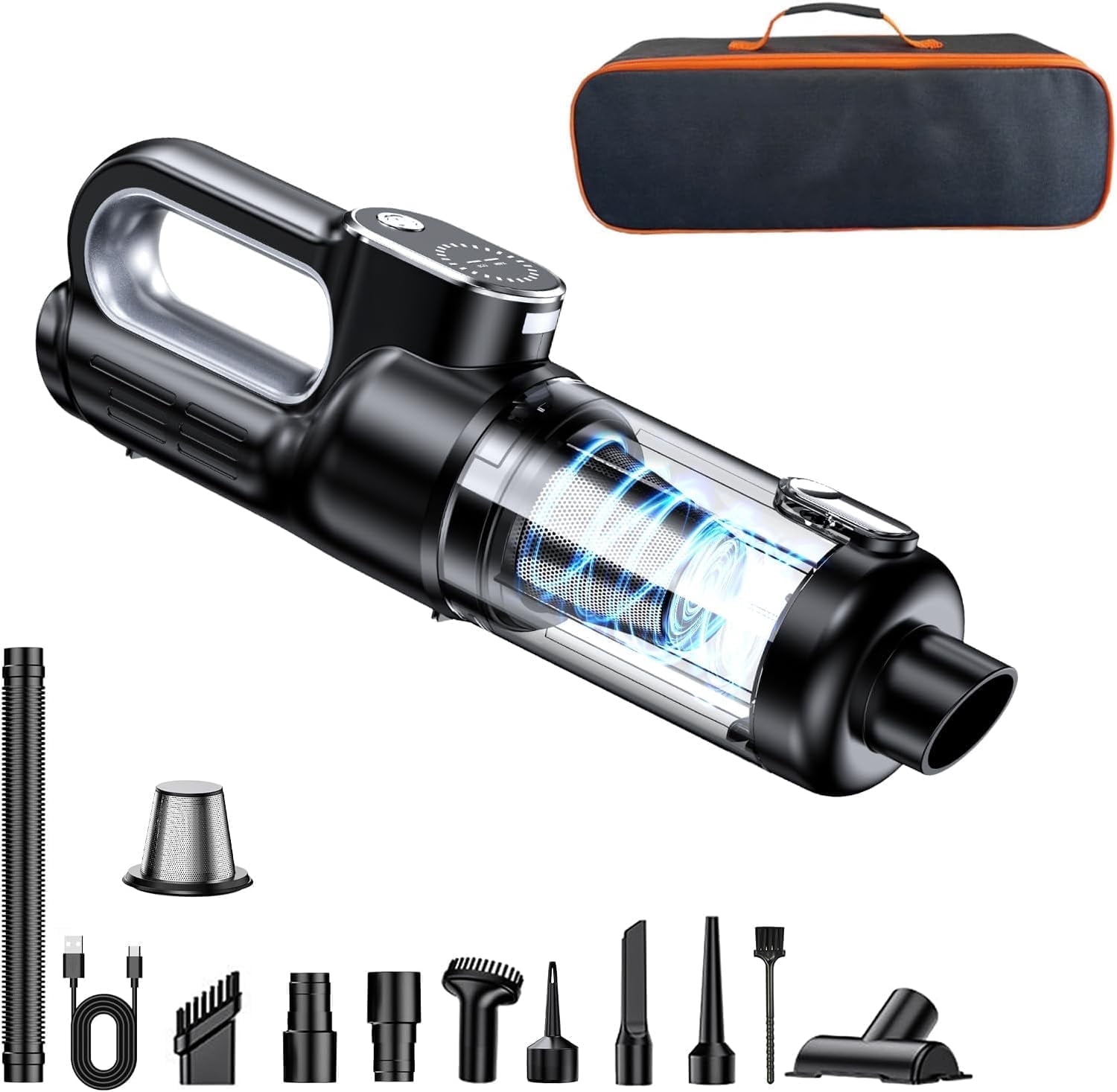 Car Vacuum Portable , 18000Pa 2 in 1 Vacuum Cleaner&Air Duster, 130W Brushless Motor with 7000mAh Battery, LED Light, Multi-Nozzles for Car, Home, Office, Pet