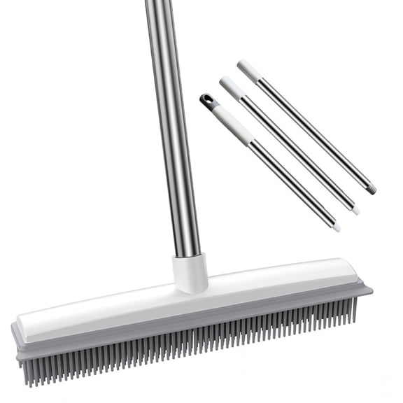 Pet Hair Removal Broom, Long Handle 2 in 1 Scratch Sweep Integral Carpet Cleaning Brush, 1 Pack Rubber Edge Floor Scraper, for Removing Dog Cat Fur From Rugs Hardwood Tiles Home Indoor Surfaces