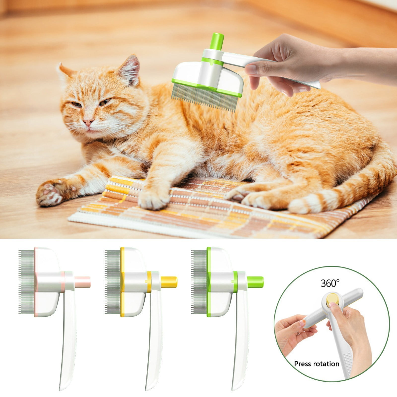Picture of Pet Hair Removal Comb | 360° Rotating Self-Cleaning Cat Brush with ...