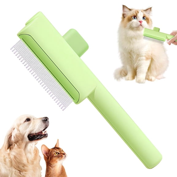 Pet Hair Removal Comb Flea Comb, 2025 New One-Click Self-Cleaning Pet Hair Removal Combs, Pats Brush with Release Button, for Massaging and Cleaning Shedding Pets Hairs