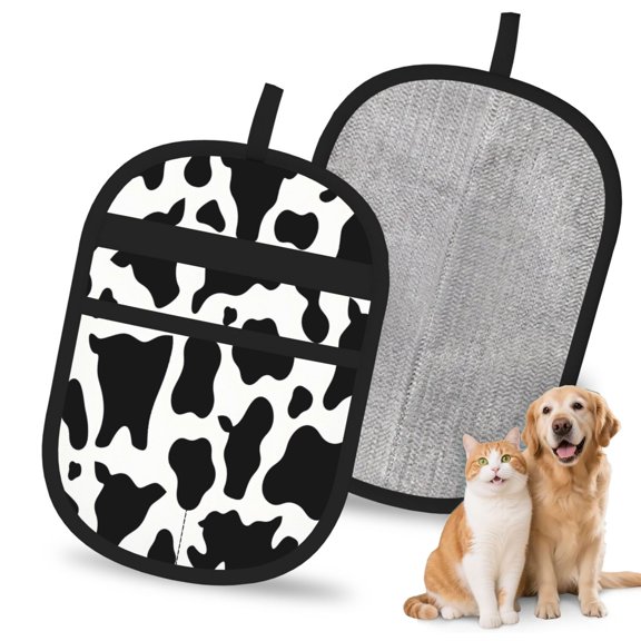 Pet Hair Removal Gloves Washable Static Grooming Tool For Dog Cat Hair Carpet Sofa Gap Car Seat Stairs Clothes Storage Loop Simple Cow Print Pattern, Vector Art Style_4