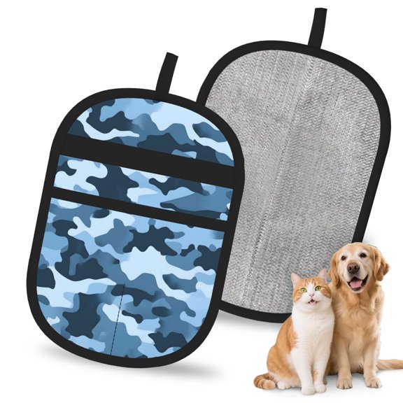 Pet Hair Removal Gloves Washable Static Grooming Tool For Dog Cat Hair Carpet Sofa Gap Car Seat Stairs Clothes Storage Loop Vector Camouflage Pattern Blue_3