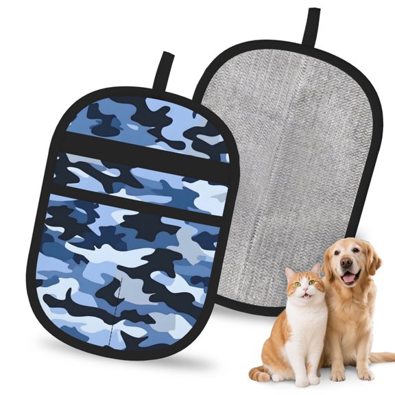 Pet Hair Removal Gloves Washable Static Grooming Tool For Dog Cat Hair Carpet Sofa Gap Car Seat Stairs Clothes Storage Loop Vector Camouflage Pattern Blue_4