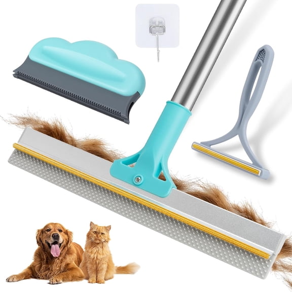 Pet Hair Removal Tool Carpet Rake, Reusable Pet Hair Remover Broom, Dog and Cat Hair Remover Scraper Rake with a 54-inch (approx. 137.2 cm) Adjustable Handle, 3-Piece Carpet Brush Rake Set, Suitable