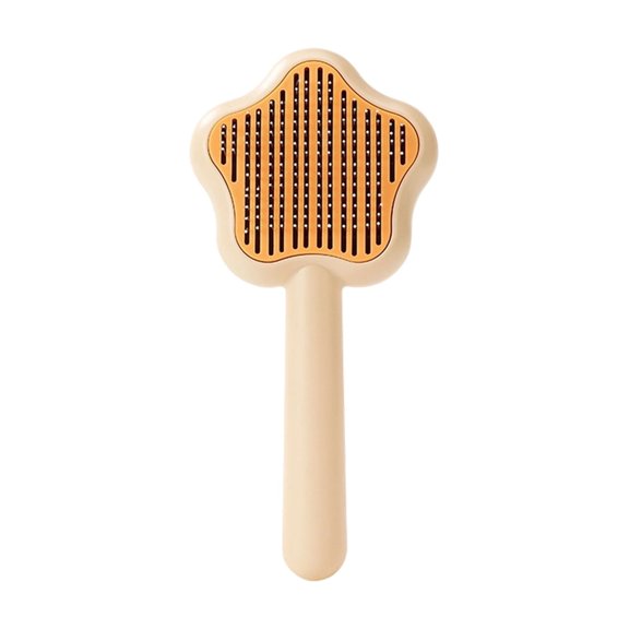 Pet Hair Removal Tool Cartoon Self Cleaning Pet Deshedding Comb For Dogs One Button Stainless Steel Hair Removal Brush, Cute Design For Easy Grooming,Yellow