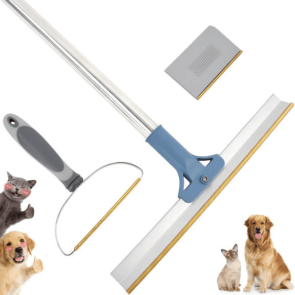 Pet Hair Remover Bundle, 3 Pcs Pet Hair Removal Tool Set, Adjustable Carpet Scraper Rake, 180 Degree Rotating Dog Shedding Cleaner Tool for Carpets, Couch, Car, Rug & Laundry