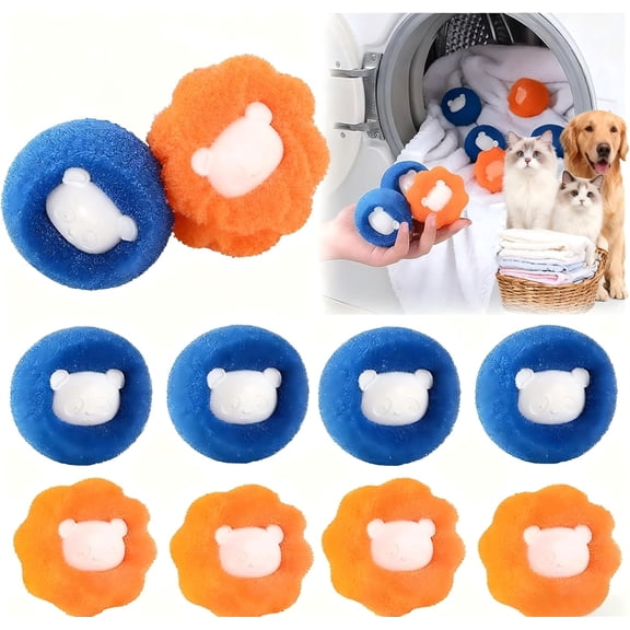 Pet Hair Remover for Laundry, 10 Pcs Reusable Sponge Laundry Balls for Washing Machine, Anti-Tangle Washing Balls to Prevent Knotting, Lint Catcher for Dog & Cat Fur (Orange & Blue)