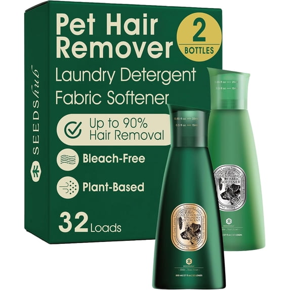 Pet Hair Remover for Laundry Bundle, Detergent + Fabric Softener Liquid, Up to 90% Fur Removal/Repel, Removes Residue & Odors, Odor & Stain Remover, Cedar Scent, 2 x 27 fl oz, 32 Loads
