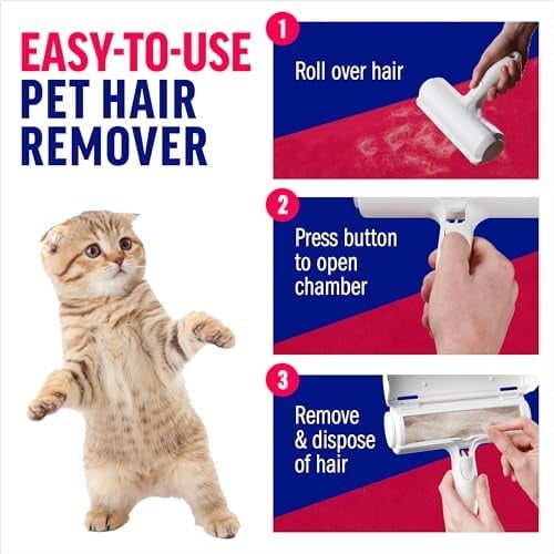 Pet Hair Remover – Original Size Reusable Lint Roller for Cat & Dog Hair on Furniture, Couch, Carpet, Car, Rugs & Bedding – Portable, Eco-Friendly (White)