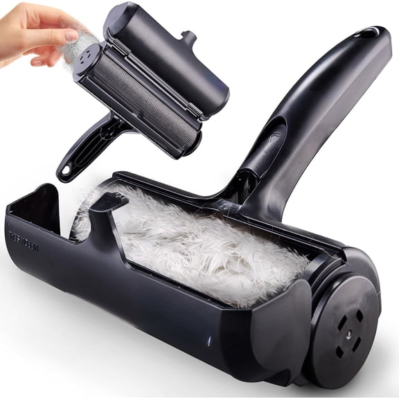 SUMMIT Pet Hair Remover and Reusable Lint Roller - Cat and Dog Hair Remover for Furniture, Couch, Carpet, Clothing and Bedding - Portable, Multi-Surface Fur Removal Tool (Black)