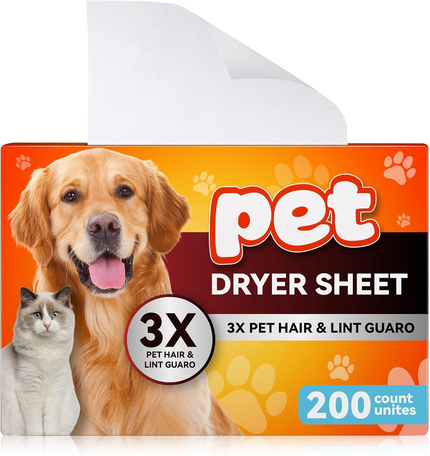 Pet Hair Remover for Laundry, Lint Dryer Sheets, 3 X Pet Hair Fighters, Reduces Static, Adds Softness(Unscented,200 Count)