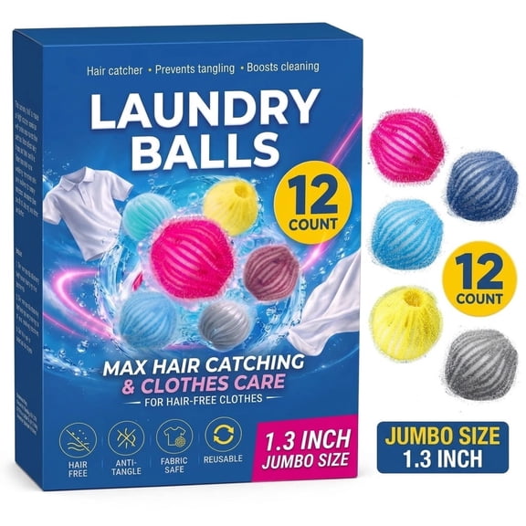 Pet Hair Remover for Laundry - Reusable Laundry Balls for Dryer & Washer Lint Catcher Soften Fabrics 12 Pack