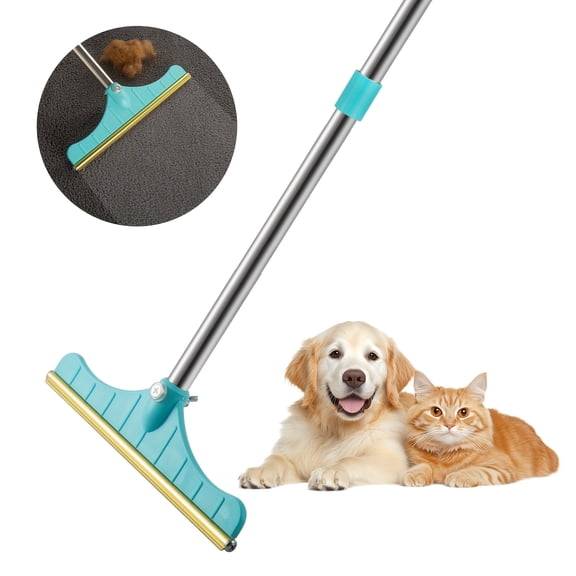 Pet Hair Remover with Adjustable Long Handle, Carpet Rake Scraper for Rugs Couch, Blue
