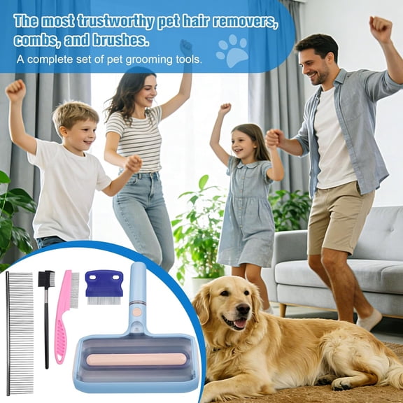 Pet Hair Remover with Water Spray, Reusable Lint Rollers for Dog Cat Fur on Furniture Couch Carpet Bedding Clothes - Includes 4 Grooming Brushes