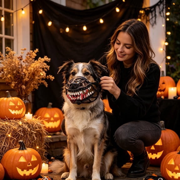 Pet Halloween Fun Cosplay Muzzle, Adjustable Breathable Animal Mouth Decor Prop for Cats Rabbits Mini Pigs, Festive Party Photo Accessory (XL)
