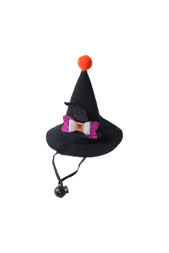 Pet Halloween Mini Witch Hat Pointed Shape with Bow for Cats and Dogs