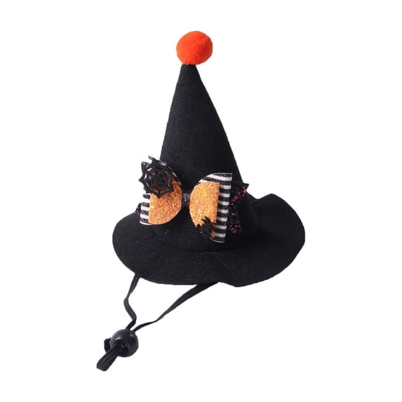 Pet Halloween Mini Witch Hat for Cats & Dogs with Pointed Shape & Bow, Elastic Chin Strap & Firm Fit, Perfect for Photos, 5.9in by MPOISVA