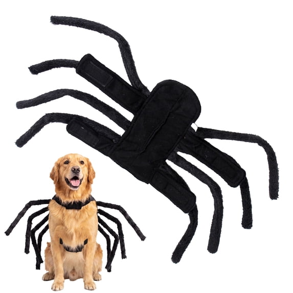 Pet Halloween Spider Costume for Large Dogs XXL Size, Creepy Black Furry Spider Cosplay Dress Up with 8 Long Legs, Funny Pet Party Outfit for Golden Retriever