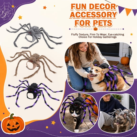 Pet Halloween Spider Costume, Realistic Giant Spider Shape Apparel, Lightweight Cosplay Decor for Halloween Carnival and Photo Shooting (Black/M)